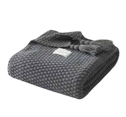 Fringed Knitted Acrylic Blanket