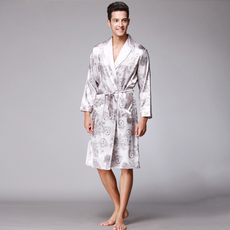 Men's Dragon Print Silk Robe