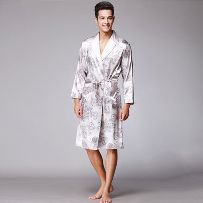 Men's Dragon Print Silk Robe