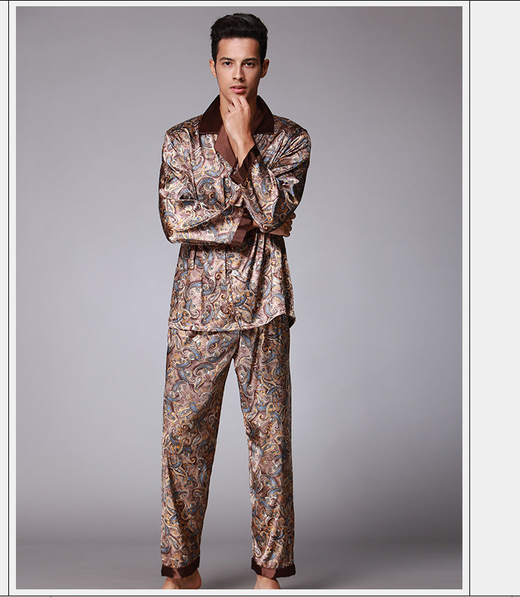 Retro Patterned Silk-feel Pyjamas