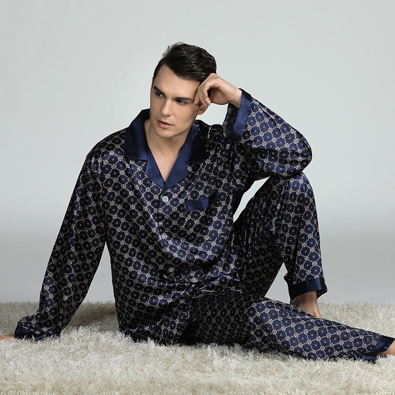 Men's Printed Retro Pattern Silk-feel Set