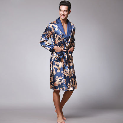 Men's Dragon Print Silk Robe
