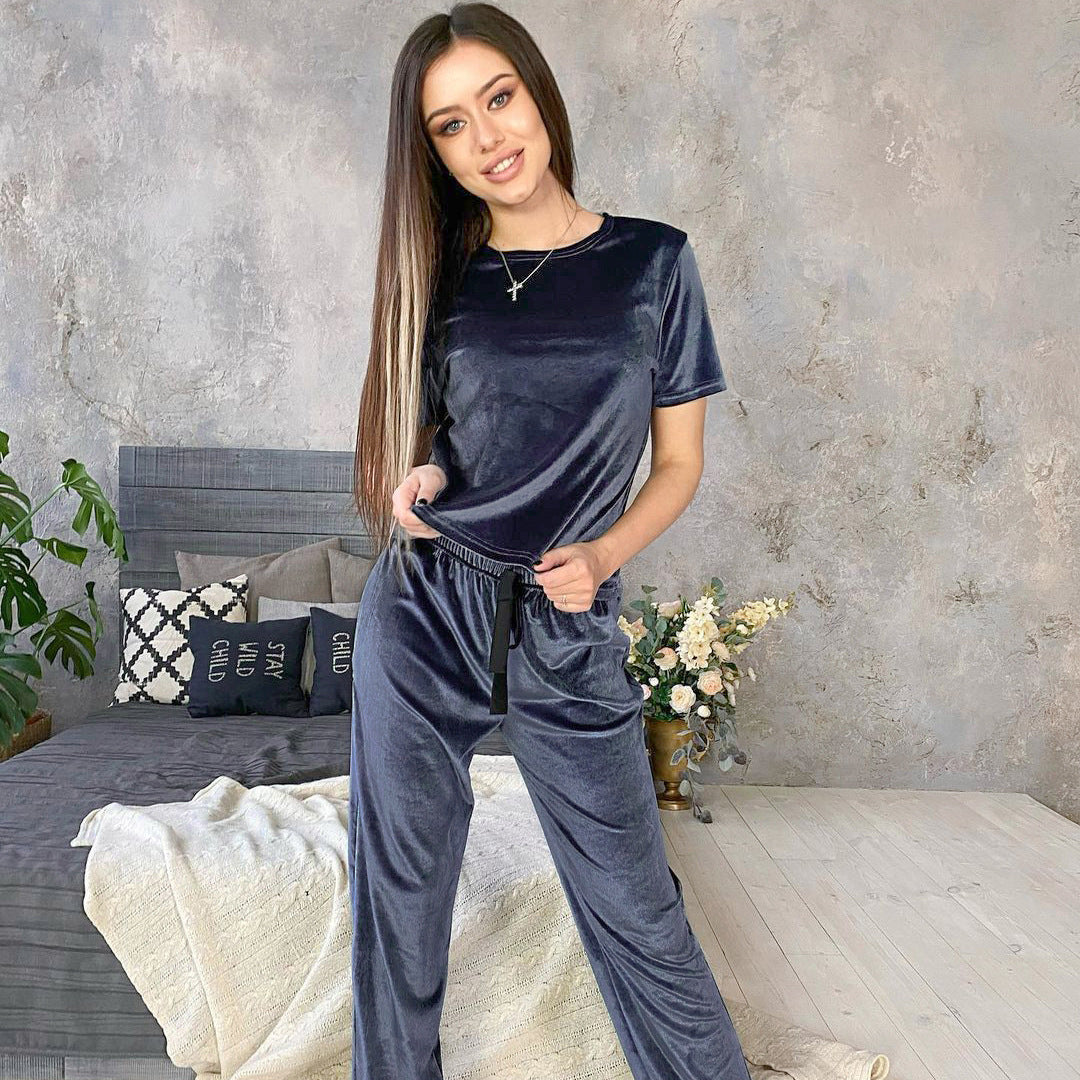 Faux Velvet Short-sleeved Pyjama Suit