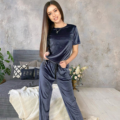 Faux Velvet Short-sleeved Pyjama Suit