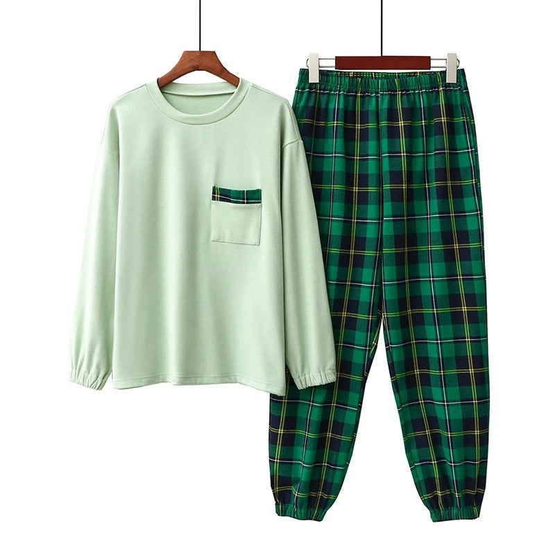 Long Sleeve Round Neck Plaid Pyjama Set