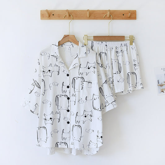 Fun Cat Print Cotton Summer Pyjamas