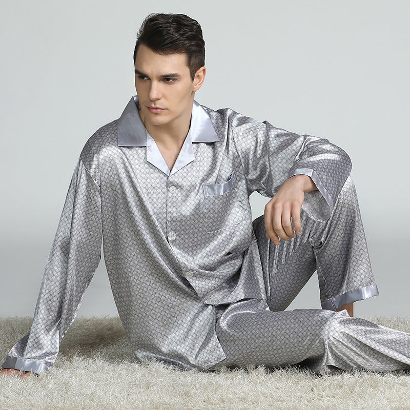 Men's Printed Retro Pattern Silk-feel Set