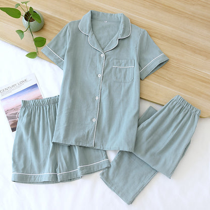 Three-piece Cotton Gauze Summer Nights Sleepwear