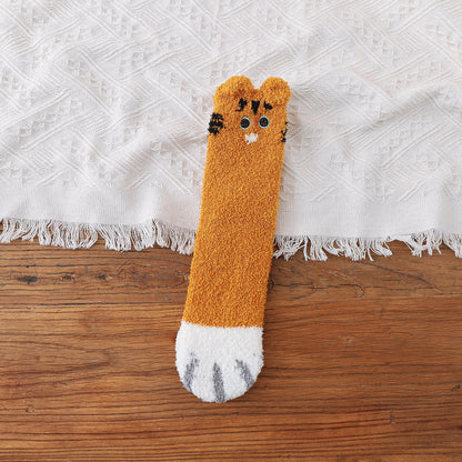 Coral Fleece Japanese Winter Sleep Embroidered Mid-calf Socks