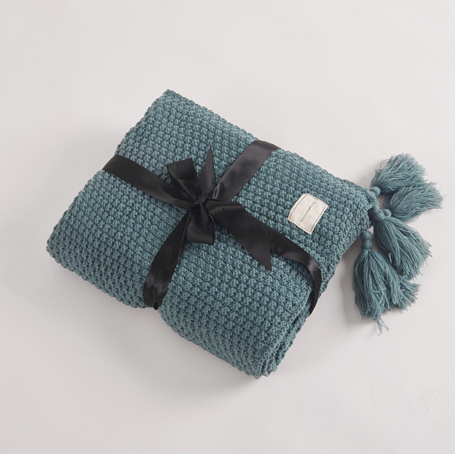 Fringed Knitted Acrylic Blanket