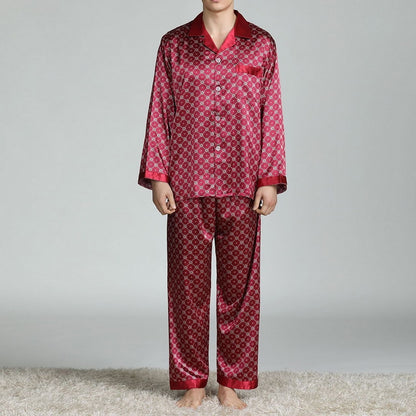 Men's Printed Retro Pattern Silk-feel Set