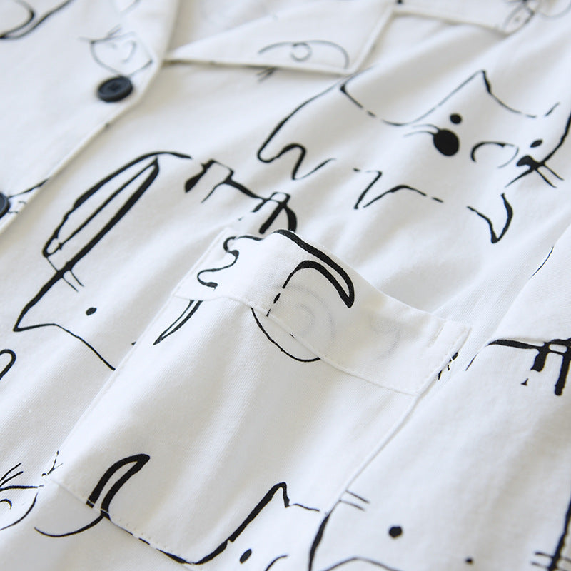 Fun Cat Print Cotton Summer Pyjamas