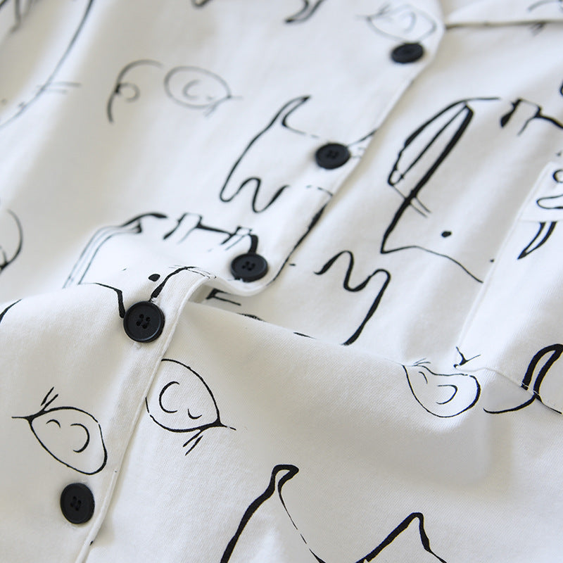 Fun Cat Print Cotton Summer Pyjamas