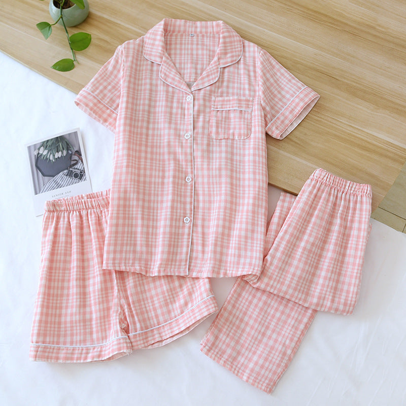 Three-piece Cotton Gauze Summer Nights Sleepwear