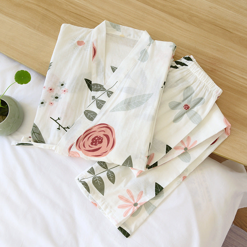 Relaxing Cotton Gauze Three-quarter Sleeve Sleep Set