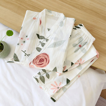 Relaxing Cotton Gauze Three-quarter Sleeve Sleep Set