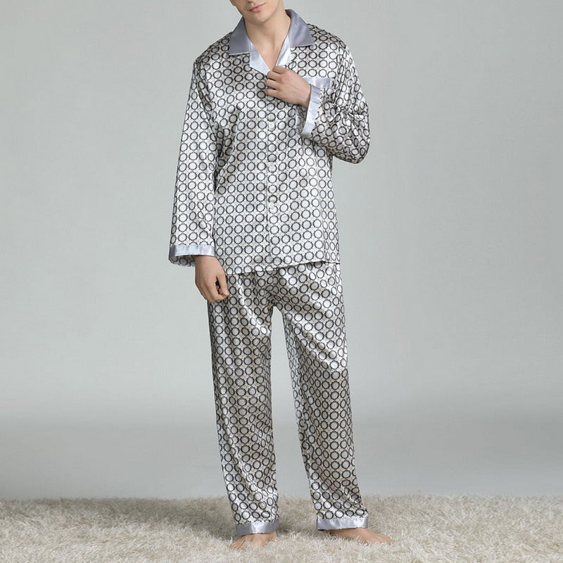 Men's Printed Retro Pattern Silk-feel Set