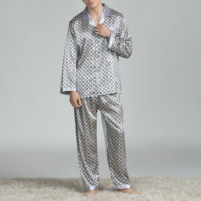 Men's Printed Retro Pattern Silk-feel Set