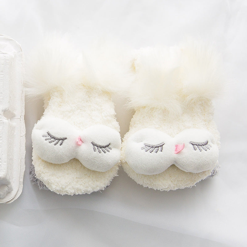 Coral Fleece Cute Face Sleep Socks