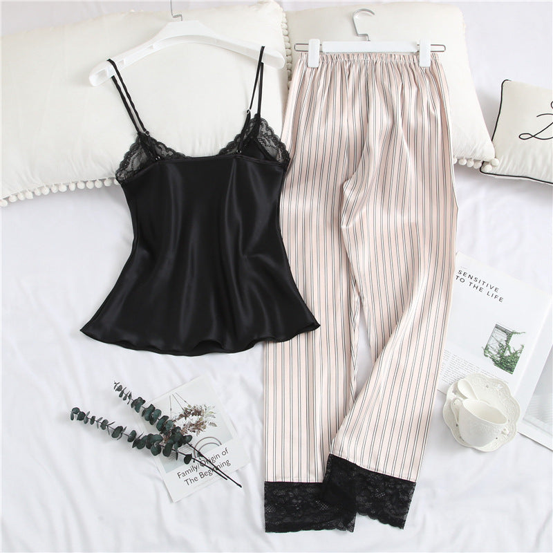 Lace Sling Silk-feel Evening Set