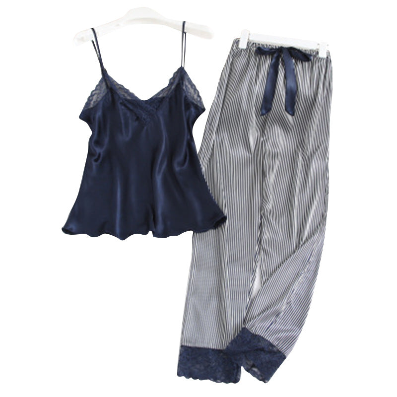 Lace Sling Silk-feel Evening Set
