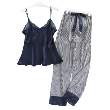 Lace Sling Silk-feel Evening Set