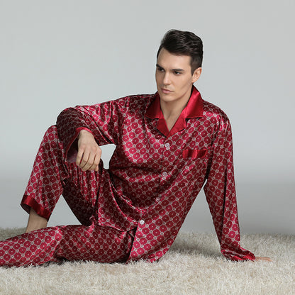 Men's Printed Retro Pattern Silk-feel Set
