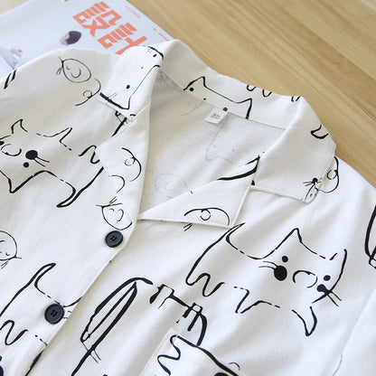 Fun Cat Print Cotton Summer Pyjamas
