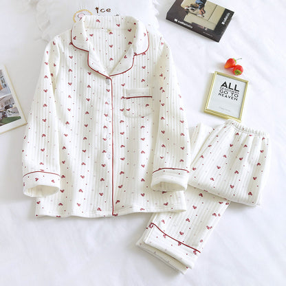 Three-layer Delicate Print Warm Pyjama Suit