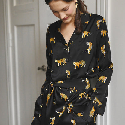 French Print Loose and Comfortable Faux Silk Set