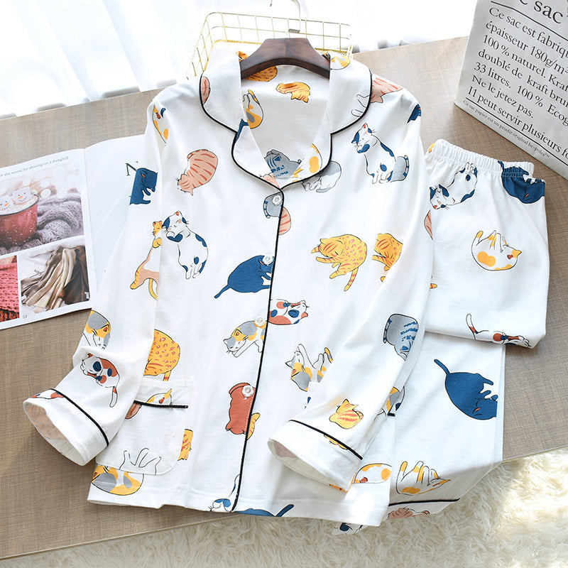 Casual Long-Sleeved Cotton Lounge Set