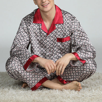 Men's Printed Retro Pattern Silk-feel Set