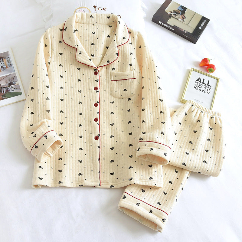 Three-layer Delicate Print Warm Pyjama Suit