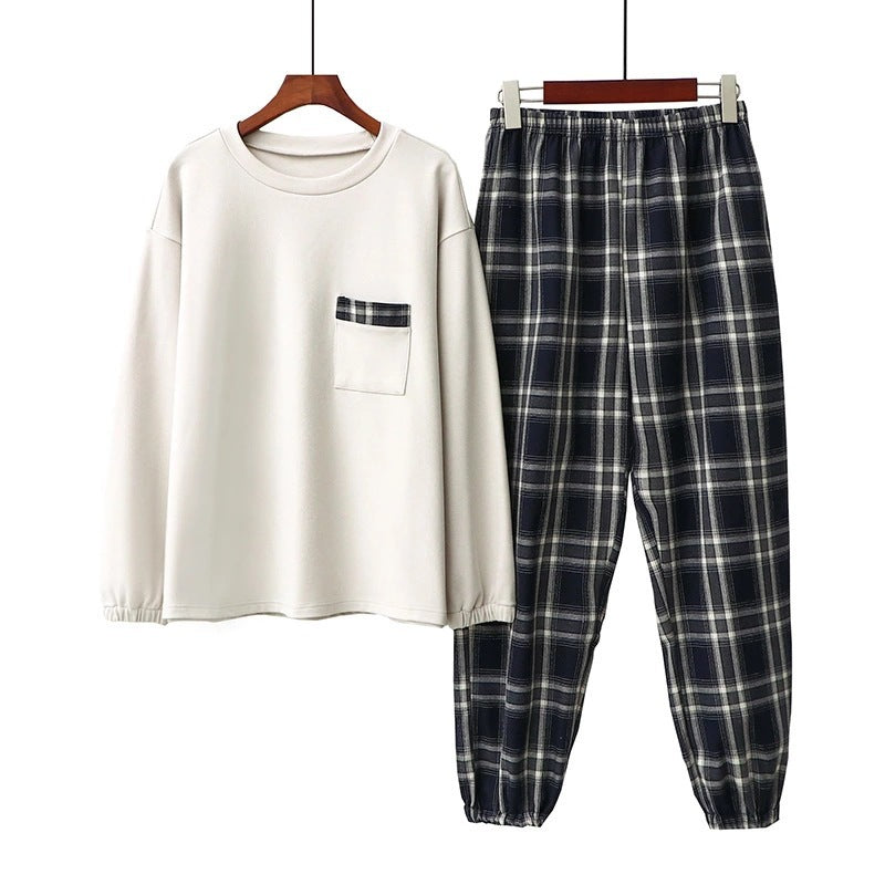Long Sleeve Round Neck Plaid Pyjama Set