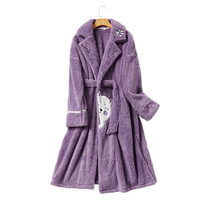 Thick Coral Fleece Cat Lovers House Robe