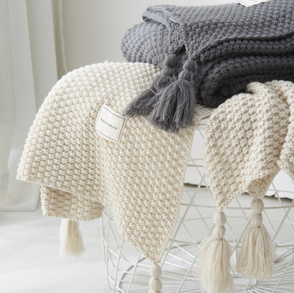 Fringed Knitted Acrylic Blanket