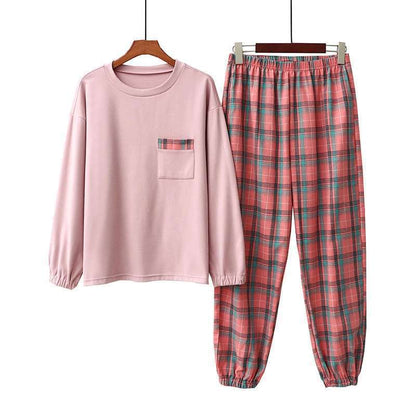 Long Sleeve Round Neck Plaid Pyjama Set