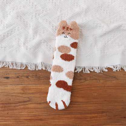 Coral Fleece Japanese Winter Sleep Embroidered Mid-calf Socks
