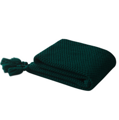 Fringed Knitted Acrylic Blanket