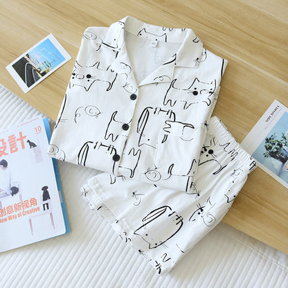 Fun Cat Print Cotton Summer Pyjamas