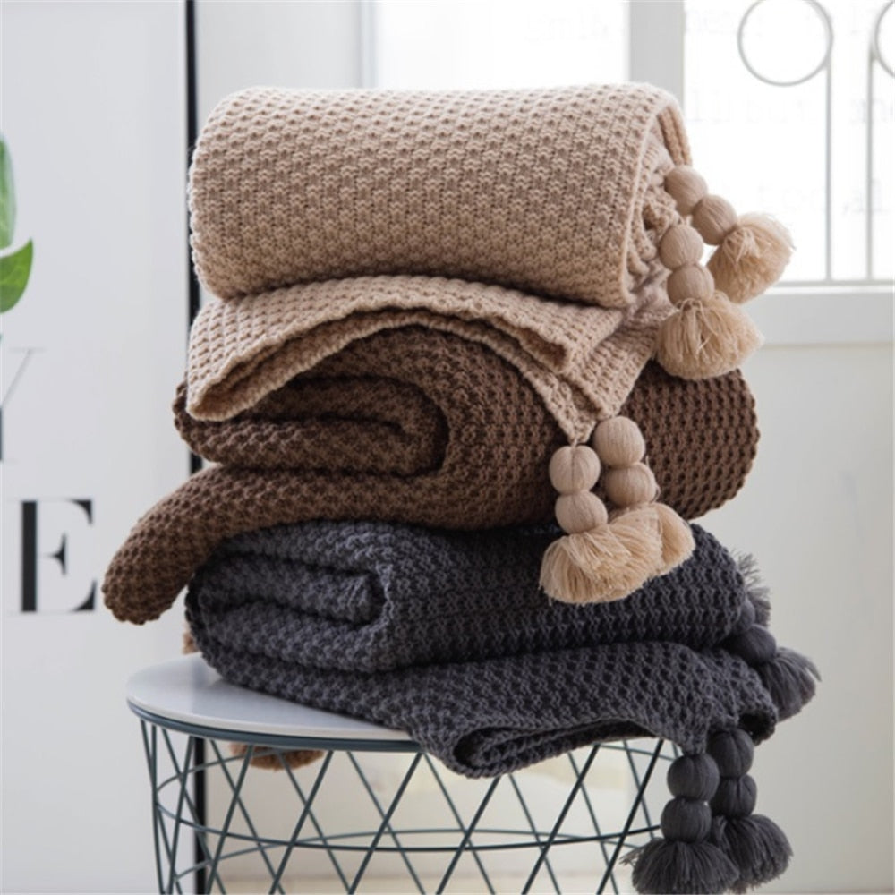 Nordic fringed Wool Knit Blanket