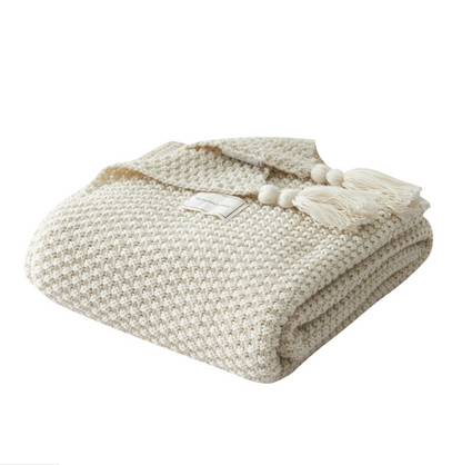 Fringed Knitted Acrylic Blanket