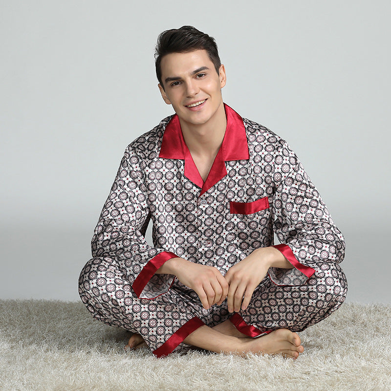 Men's Printed Retro Pattern Silk-feel Set