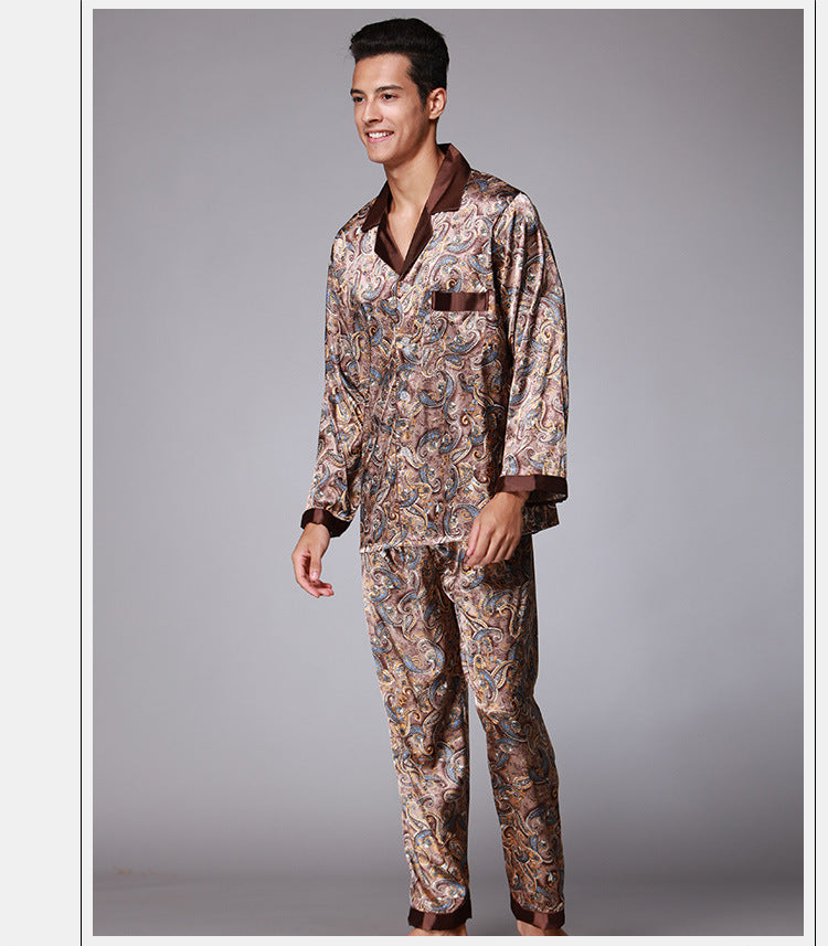 Retro Patterned Silk-feel Pyjamas