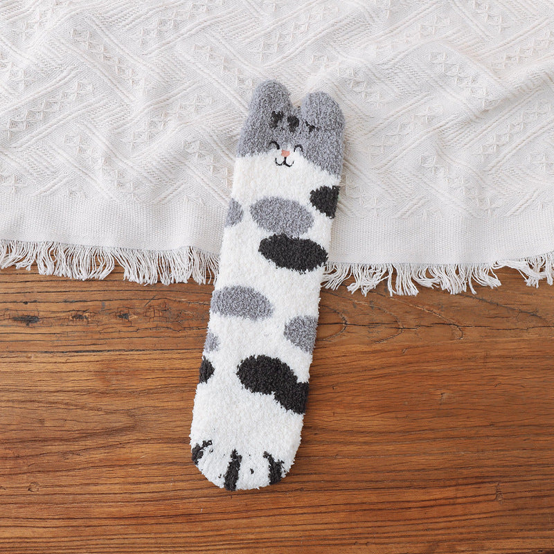Coral Fleece Japanese Winter Sleep Embroidered Mid-calf Socks