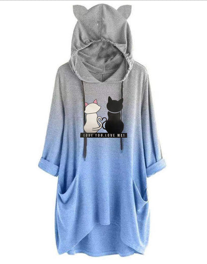 Color-blended Two-tone Women's Hooded Sweater