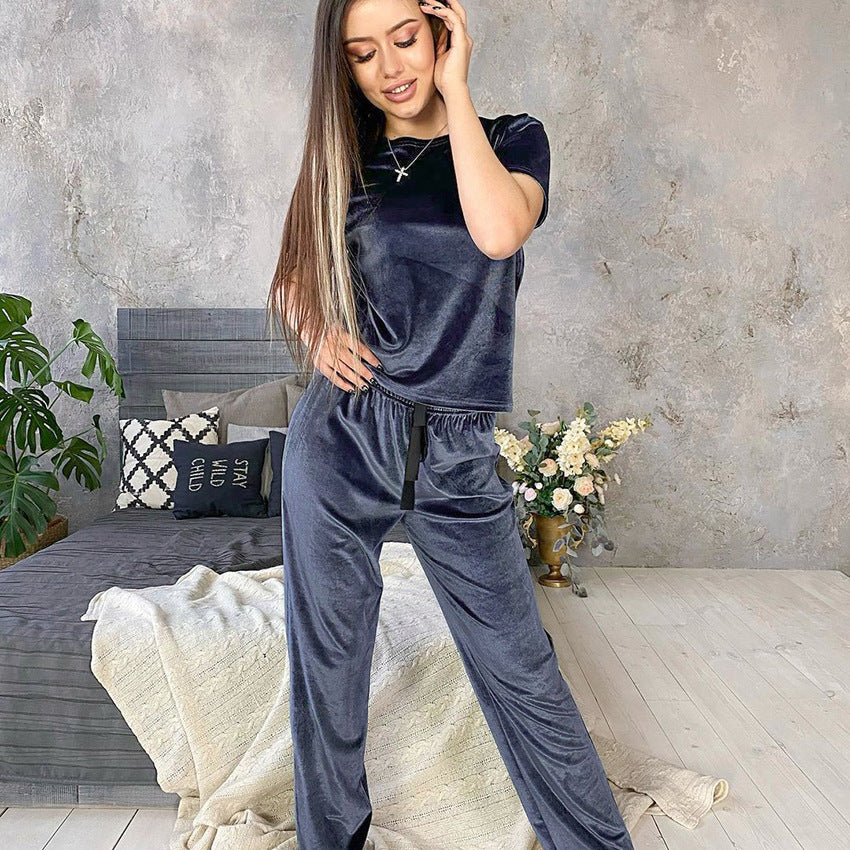 Faux Velvet Short-sleeved Pyjama Suit