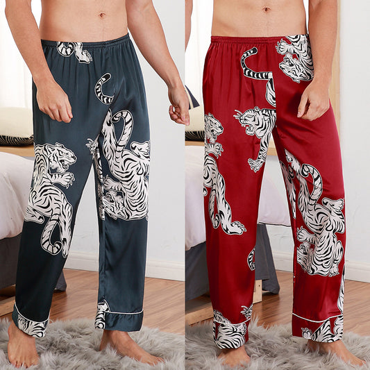 Men's Oriental Pattern Faux Silk Bottoms
