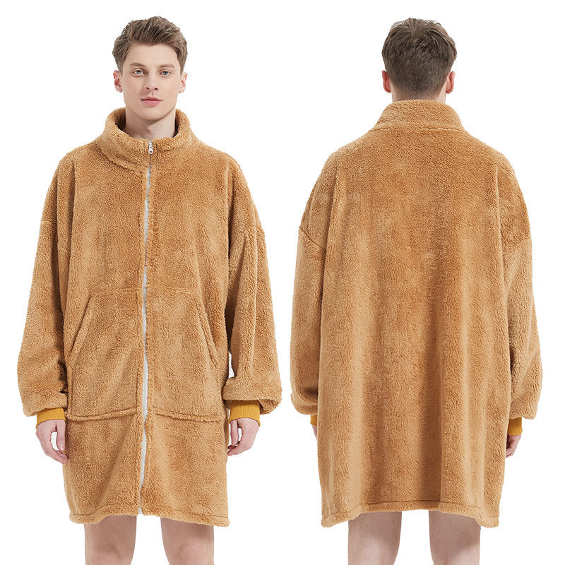 Men's Camel Fleece Zipper Oversize Robe