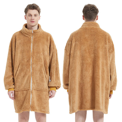 Men's Camel Fleece Zipper Oversize Robe